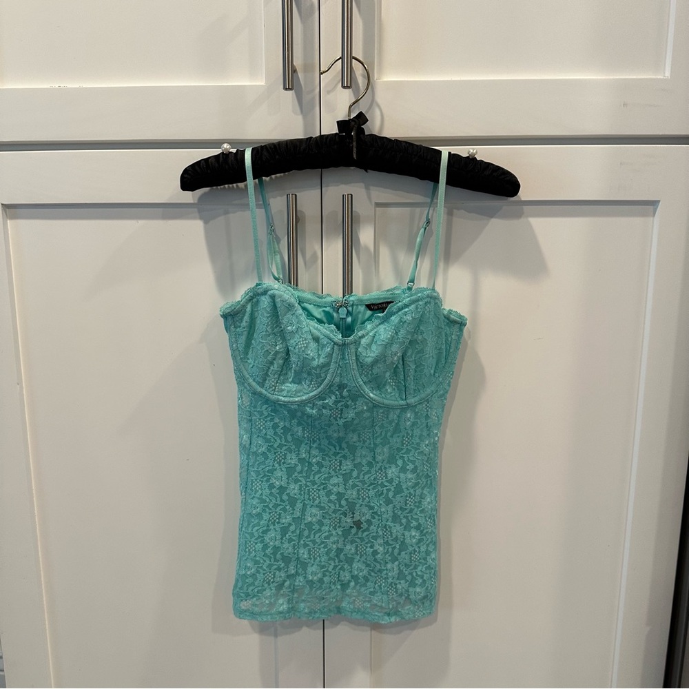 Victorias Secret Vintage Madison Beer lace cami corset top turquoise 34D XS-M - Picture 4 of 4